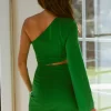 Emerald green - one shoulder long sleeve cutout asymmetrical Mini Dress