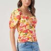 floral ruched puff sleeve square neck top canada
