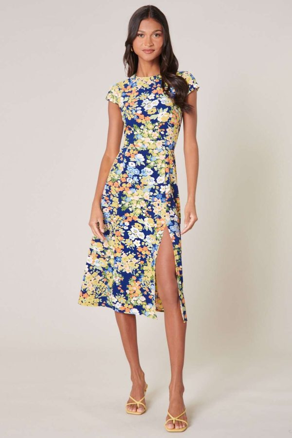 floral cut-out side slit midi dress canada