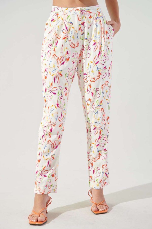 high waisted, tapered leg, pintuck detail trousers