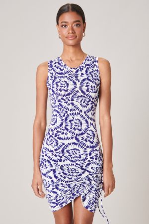 pattern side ruched bodycon mini dress