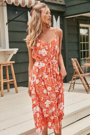 orange floral summer dress