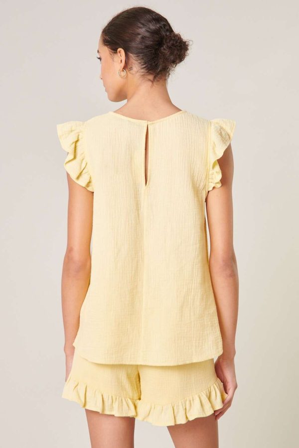 butter yellow short and blouse set spring summer