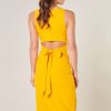 yellow mustard side slit sleveless bodycon midi dress