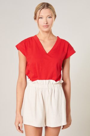 red v neck jersey t-shirt