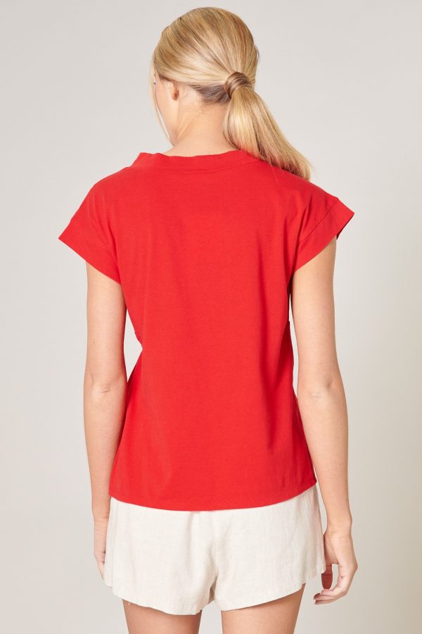 red v neck jersey t-shirt