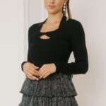 black cutout neck sweater top