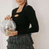 black cutout neck sweater top