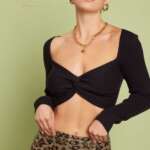 black ribbed sweater cropped top