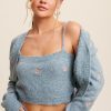 flower embroidered cami and cardigan sweater set