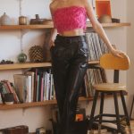 PU leather belted pants