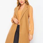 Camel longline open front vest