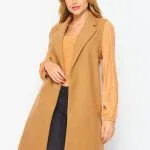 Camel longline open front vest