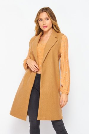 Camel longline open front vest