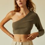 one shoulder knit cropped sweater top