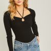 black heyhold shape with strings knit sweater top