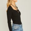black heyhold shape with strings knit sweater top