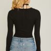 black heyhold shape with strings knit sweater top