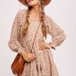 natural floral hidden pockets mini dress