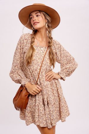 natural floral hidden pockets mini dress