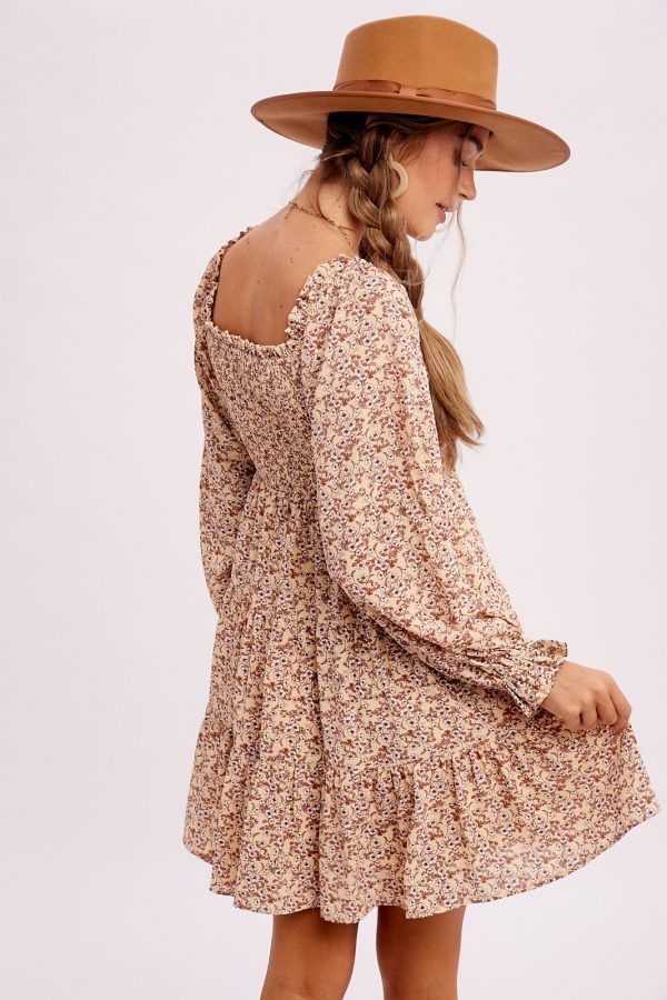natural floral hidden pockets mini dress