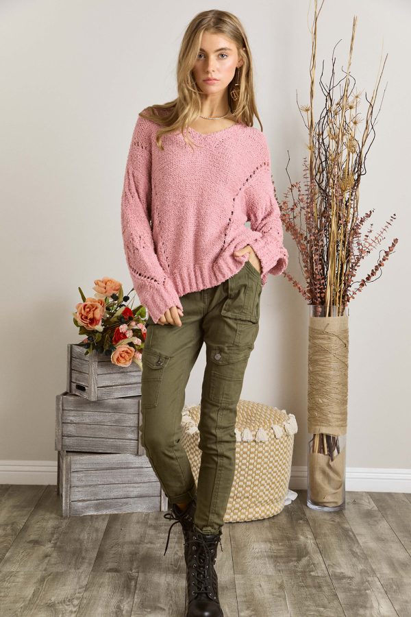 pink long sleeve sweater top