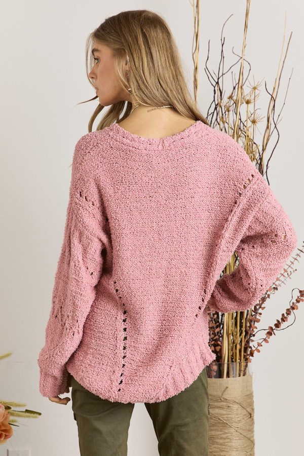 pink long sleeve sweater top