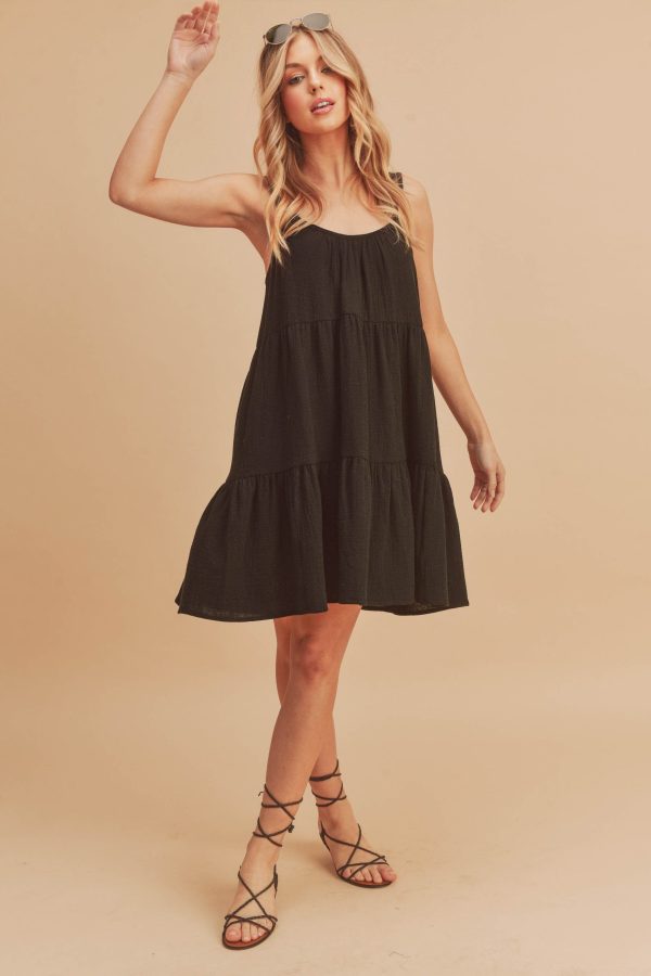 black cotton gauze summer mini dress