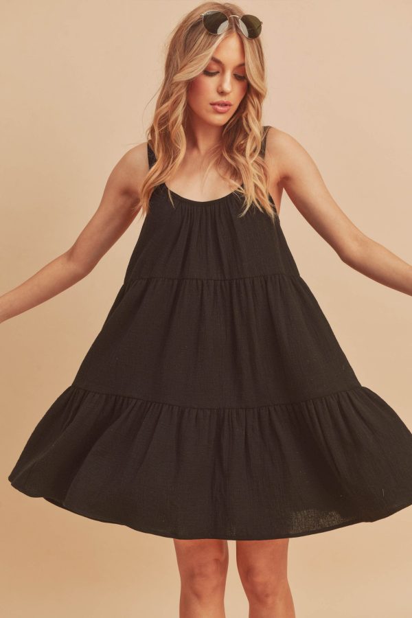 black cotton gauze summer mini dress