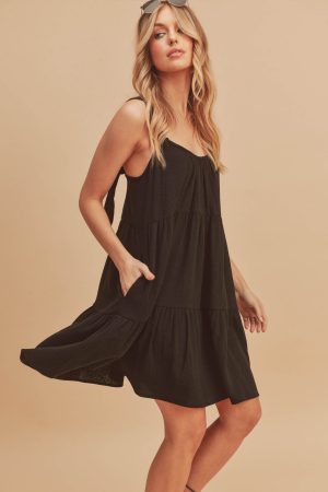 black cotton gauze summer mini dress