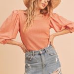 coral puff sleeves top
