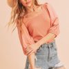 coral puff sleeves top