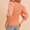 coral puff sleeves top