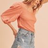 coral puff sleeves top