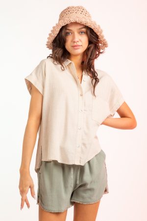 Oatmeal linen button down shirt
