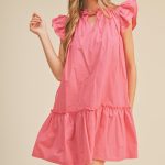 Pink Flutter Sleeve Babydoll Mini Dress
