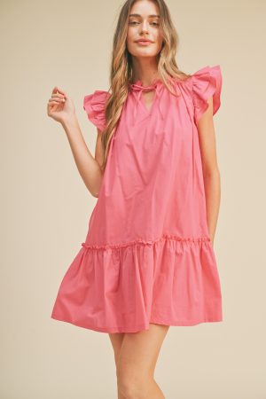 Pink Flutter Sleeve Babydoll Mini Dress