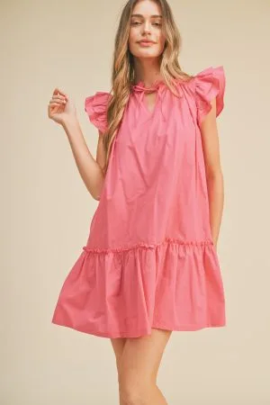 Pink Flutter Sleeve Babydoll Mini Dress
