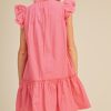 Pink Flutter Sleeve Babydoll Mini Dress