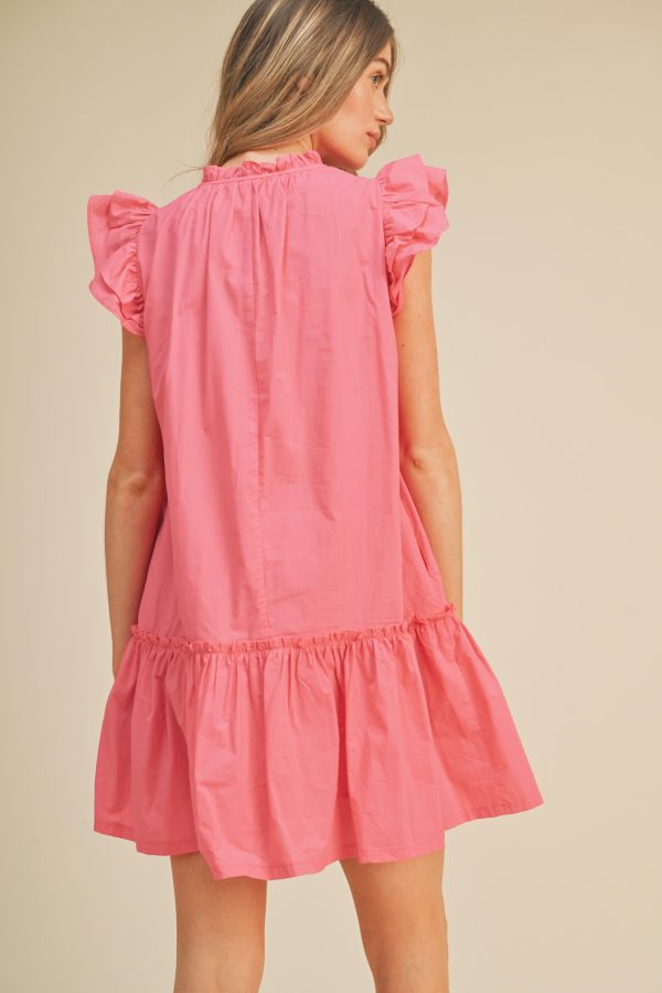 Pink Flutter Sleeve Babydoll Mini Dress