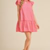 Pink Flutter Sleeve Babydoll Mini Dress