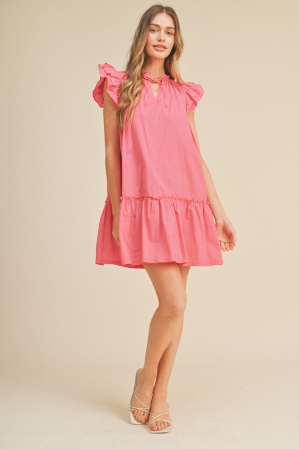 Pink Flutter Sleeve Babydoll Mini Dress