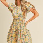 yellow floral cut out summer mini dress