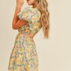 yellow floral cut out summer mini dress