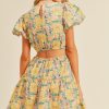 yellow floral cut out summer mini dress