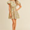 yellow floral cut out summer mini dress