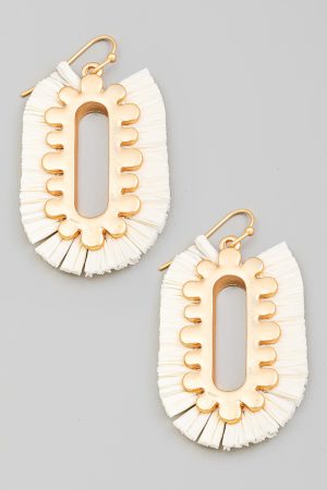 White Raffia Fan Drop Earrings