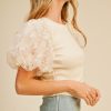 3D floral puff sleeve top