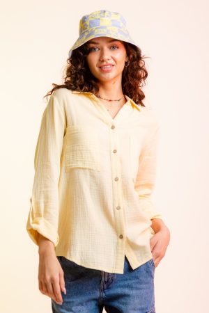 yellow long sleeve cotton shirt womens