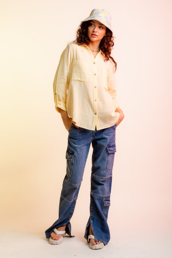 yellow long sleeve cotton shirt womens
